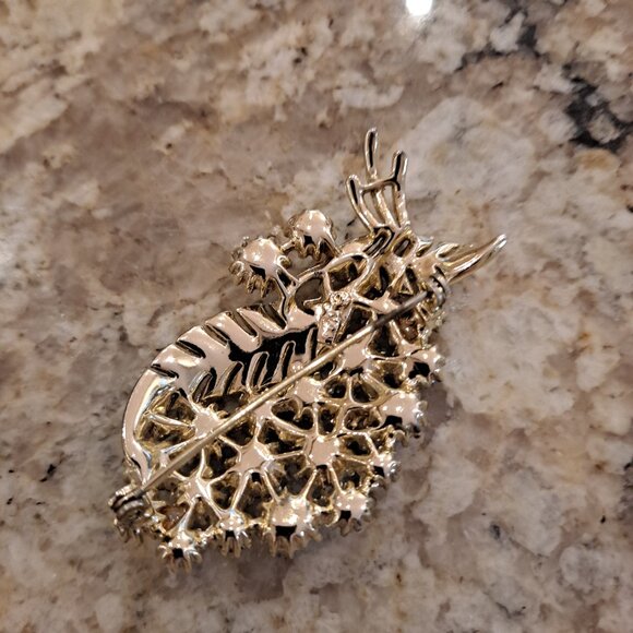 Vintage CORO Teal Rhinestone Gold Tone Brooch - Picture 4 of 4